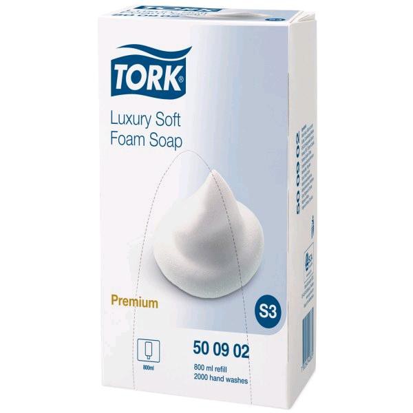 Tork Premium S3 мыло-пена Люкс Эксклюзивное,  мыло-пена попадает на ладонь уже вспененным, что позволяет легко, быстро намылить руки, обеспечивая комфортное очищение кожи рук.Картридж устанавливается в диспенсерыTork Aluminium S3