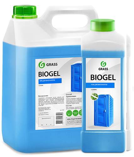 BIOGEL Гель для биотуалетов  Специальное экологически чистое средство для использования в приемных резервуарах биотуалетов, нейтрализует запах, обладает дезинфицирующим эффектом, способствует растворению твердых отходов, обеспечивает легкий слив, экономично в применении